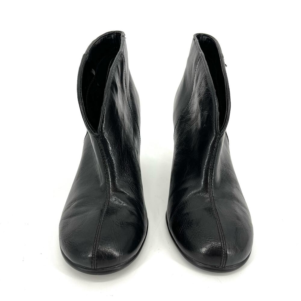 Aerosoles A2 Gravity Black Leather Pull-On booties‎ Heel Ankle Boots (7M) - Picture 3 of 11